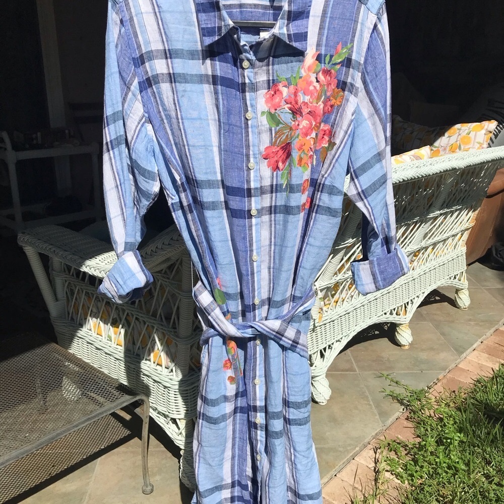 Ralph Lauren Blue & White Plaid Tie Front Shirt Dress